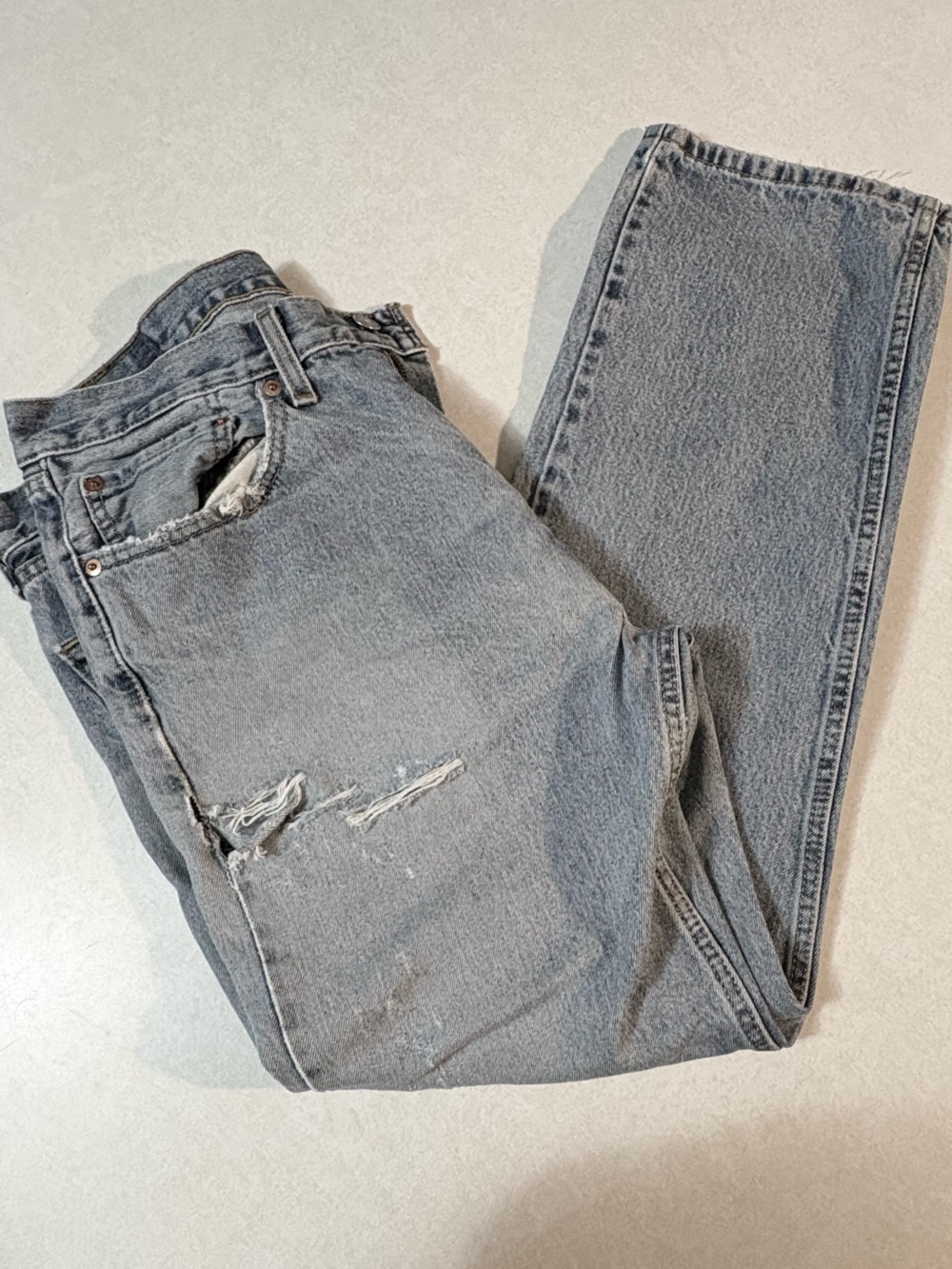 Levi's Light Grey Relaxed Straight Jeans with Distress